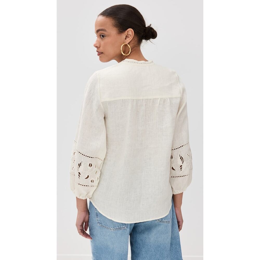 Figue Rylie Linen Floral Lace Cutouts Creamy White Top XS - Picture 3 of 11